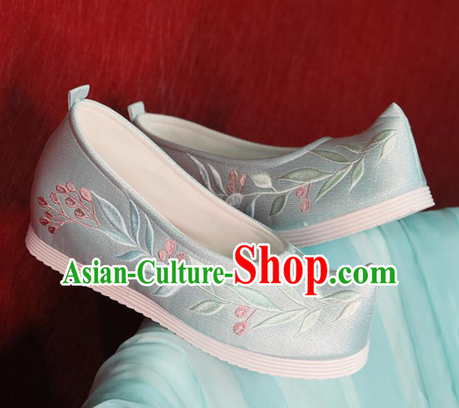 China Light Blue Brocade Shoes Hanfu Embroidered Shoes Women Shoes Handmade Shoes Princess Shoes