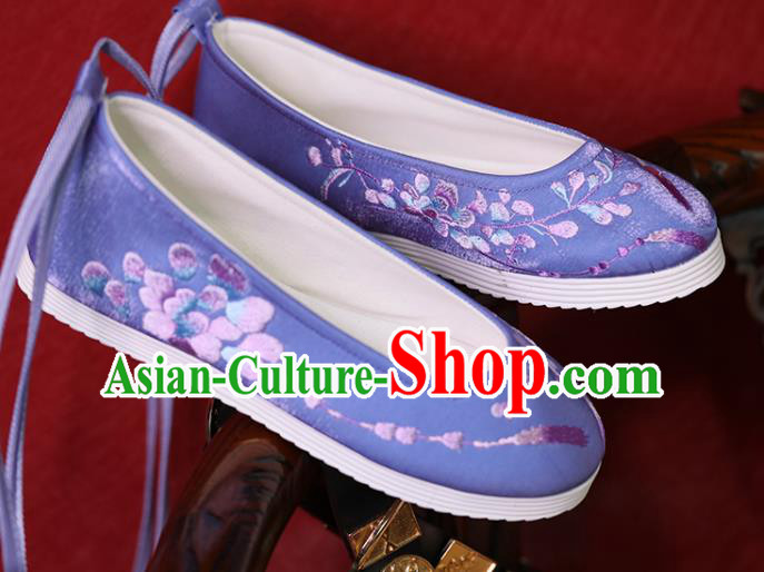 China Princess Shoes Embroidered Shoes Women Shoes Purple Satin Shoes Handmade Hanfu Shoes