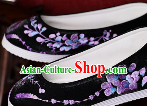 China Women Shoes Black Satin Shoes Princess Shoes Handmade Hanfu Shoes Embroidered Shoes