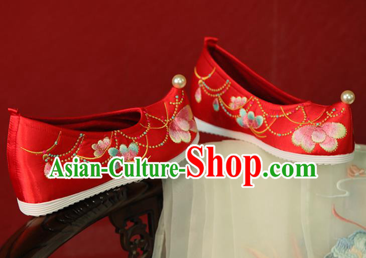 China Wedding Embroidered Shoes Handmade Red Cloth Shoes Tang Dynasty Princess Shoes Hanfu Shoes Bride Shoes