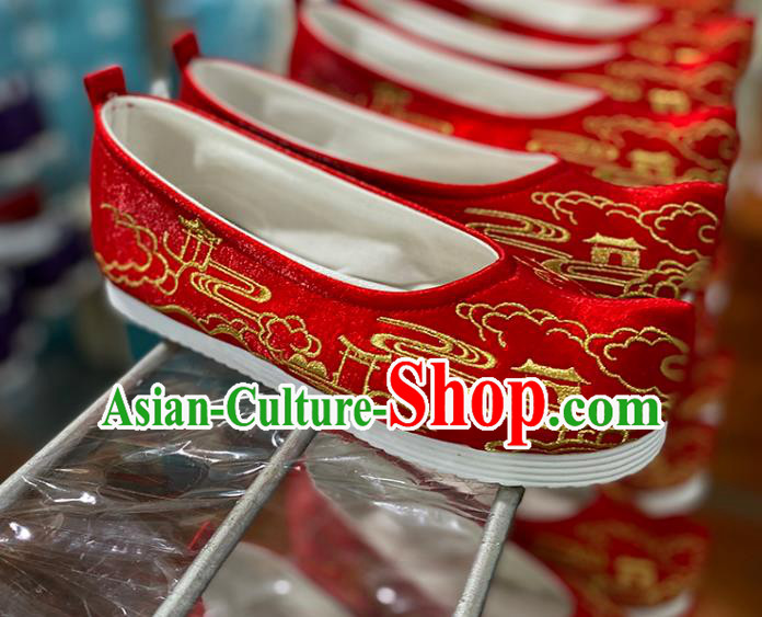 China Hanfu Bow Shoes Ming Dynasty Princess Shoes Handmade Shoes Embroidered Red Shoes