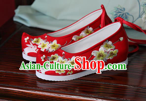 China Hanfu Red Bow Shoes Princess Shoes Handmade Cloth Shoes Embroidered Pear Flowers Rabbit Shoes