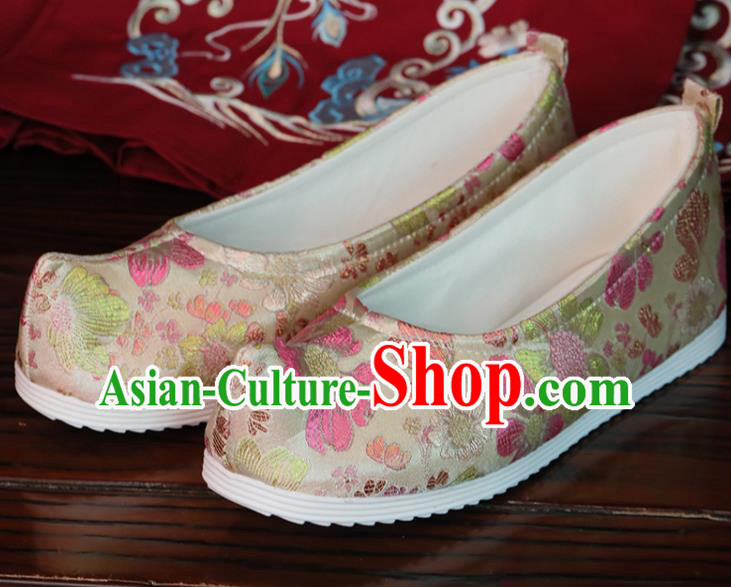 China Handmade Beige Cloth Shoes Hanfu Bow Shoes Princess Shoes Brocade Shoes