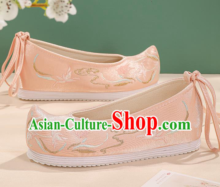 China Hanfu Shoes Female Shoes Ming Dynasty Embroidered Shoes Handmade Pink Cloth Shoes