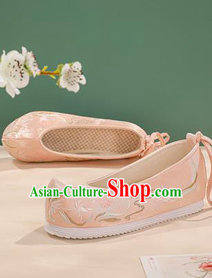 China Hanfu Shoes Female Shoes Ming Dynasty Embroidered Shoes Handmade Pink Cloth Shoes
