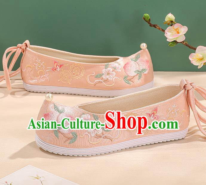 China Embroidered Peach Shoes Pink Bow Shoes Bride Shoes Hanfu Shoes Princess Shoes