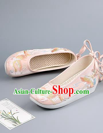 China Ancient Court Shoes Ming Dynasty Princess Shoes Embroidered Shoes Traditional Hanfu Pink Shoes