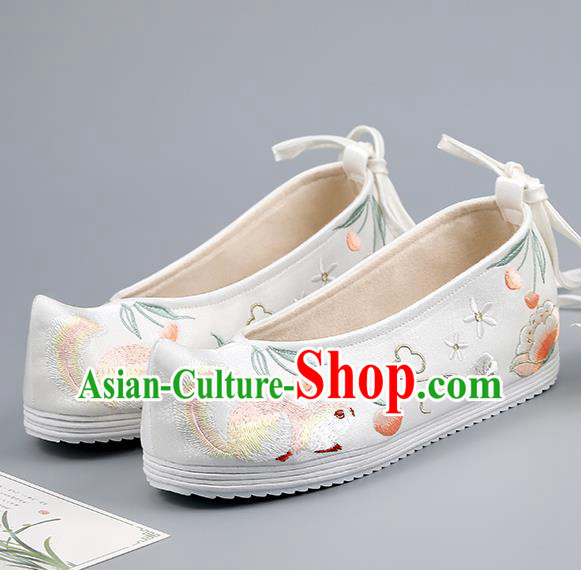 China Embroidered Squirrel Shoes Traditional Hanfu Shoes Handmade Cloth Shoes Ancient Princess White Shoes
