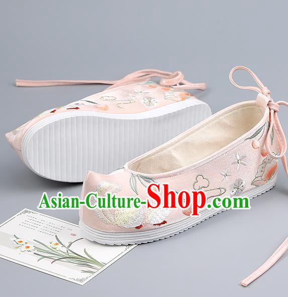 China Ancient Princess Pink Bow Shoes Traditional Hanfu Shoes Embroidered Squirrel Shoes Handmade Cloth Shoes