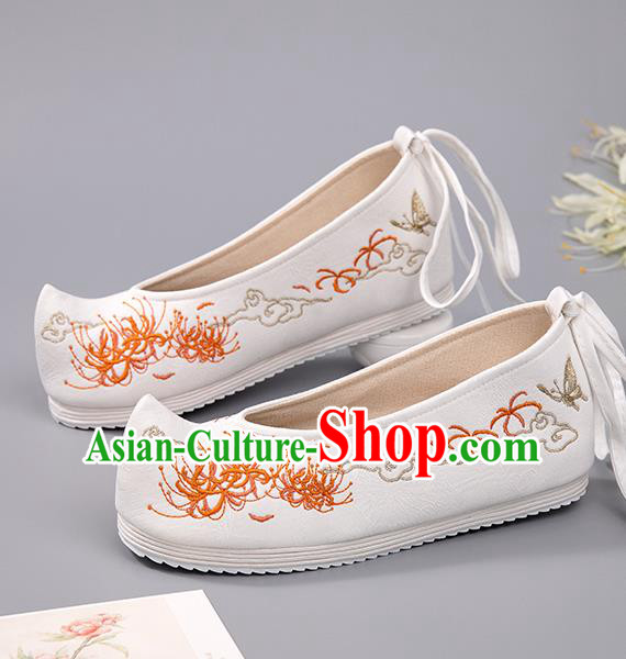 China Embroidered Manjusaka Shoes Hanfu Shoes Ancient Princess Shoes Handmade White Cloth Shoes