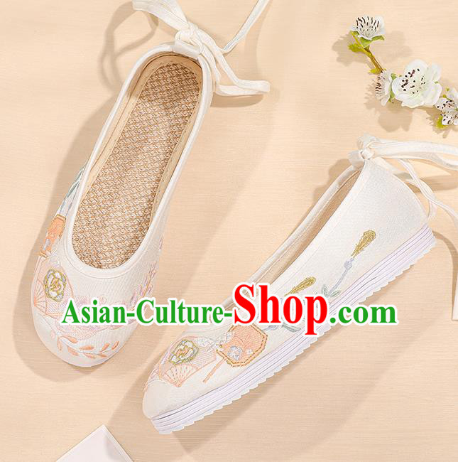 China White Embroidered Shoes Hanfu Shoes Handmade Princess Shoes Traditional Cloth Shoes