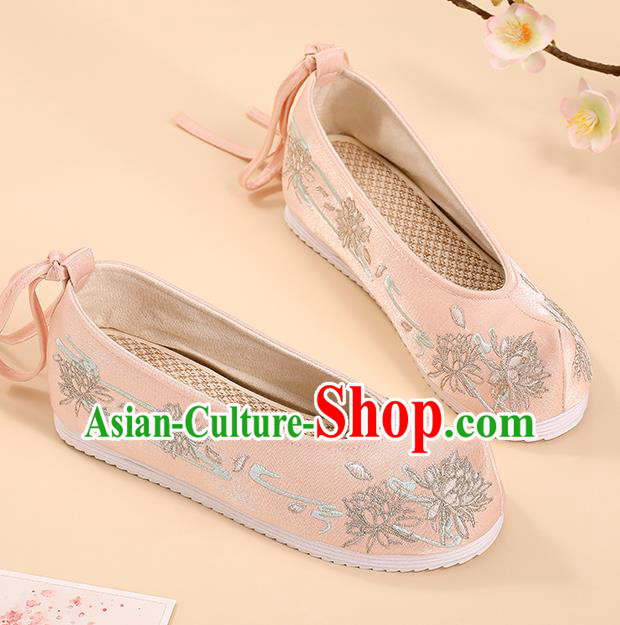 China Princess Pink Shoes Traditional Cloth Shoes Hanfu Shoes Handmade Embroidered Shoes Ming Dynasty Shoes