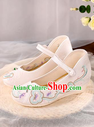 Handmade China National Shoes Hanfu Shoes Traditional Cloth Shoes Embroidered White Shoes