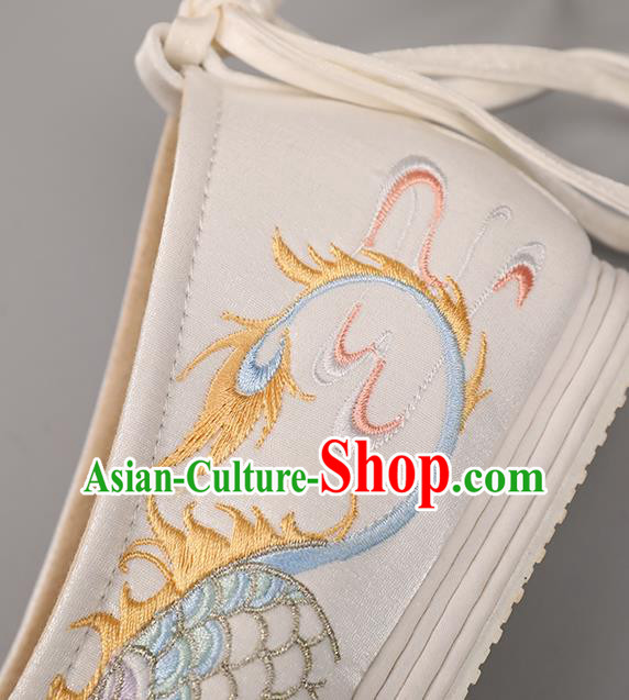 Handmade China Classical Dragon Pattern Embroidered Shoes Hanfu Shoes National Shoes Traditional White Cloth Shoes