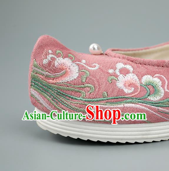 Top China Pearl Princess Shoes Embroidered Shoes Handmade National Shoes Traditional Hanfu Pink Cloth Shoes