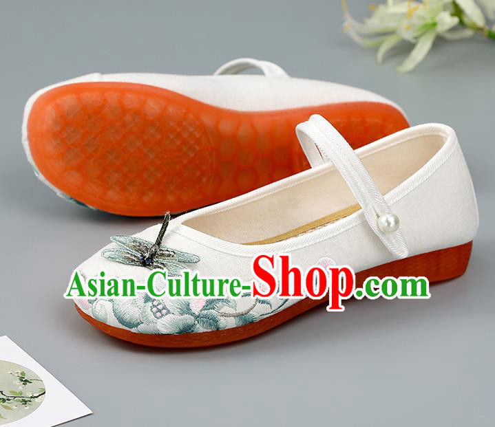China Embroidered Dragonfly Shoes Traditional Cloth Shoes Hanfu Handmade Shoes Female Shoes