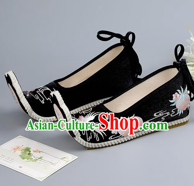 China Black Embroidered Shoes Traditional Hanfu Shoes Princess Shoes Ming Dynasty Women Shoes