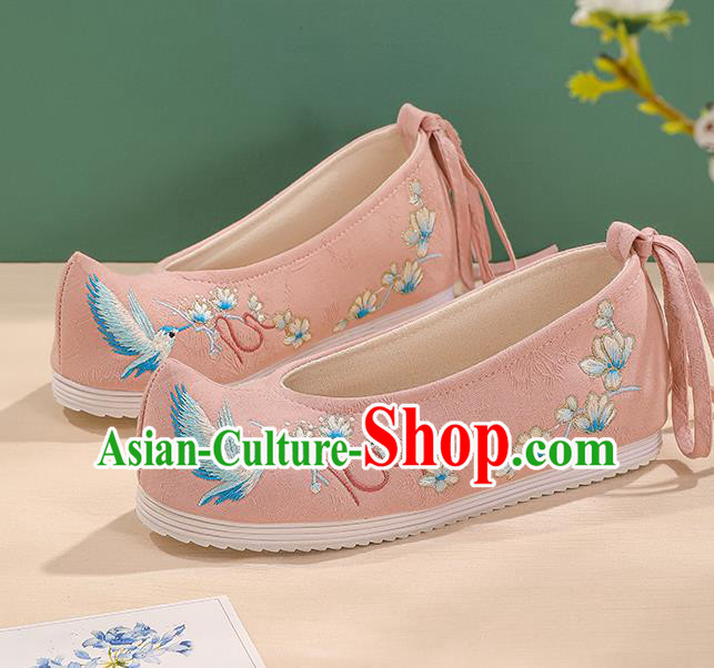 China Hanfu Princess Shoes Cloth Shoes Handmade Embroidered Pink Bow Shoes