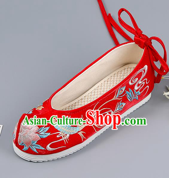 Traditional China Bride Shoes Handmade Hanfu Shoes Red Cloth Shoes National Shoes Embroidered Shoes Wedding Shoes
