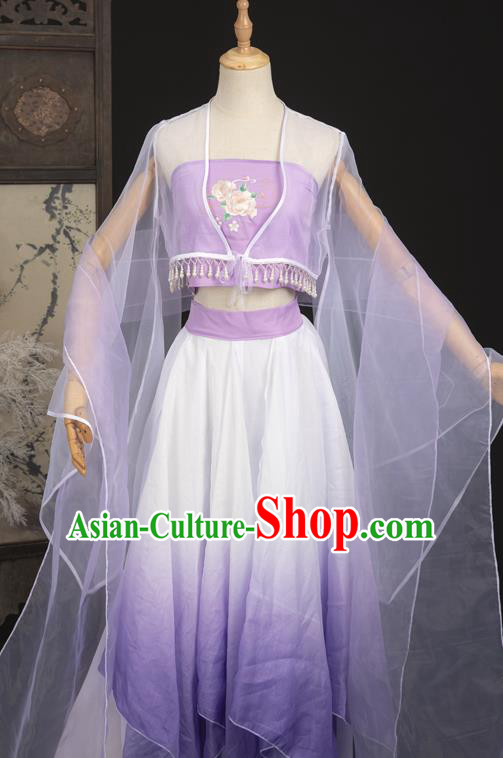 Ancient Dunhuang Apsaras Top and Skirt Chinese Cosplay Fairy Purple Hanfu Dress Complete Set