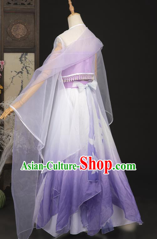 Ancient Dunhuang Apsaras Top and Skirt Chinese Cosplay Fairy Purple Hanfu Dress Complete Set