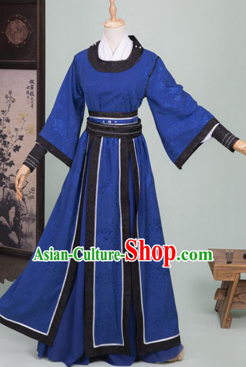 Cosplay Chinese Ancient Swordsman Clothing Tang Dynasty Knight Kawaler Blue Costumes