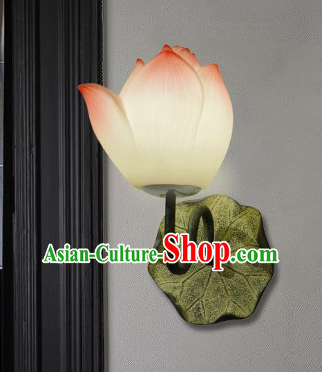 Chinese Traditional Lantern Handmade Painted Wall Lamp Classical Pink Lotus Lanterns Iron Art Bedside Lamp