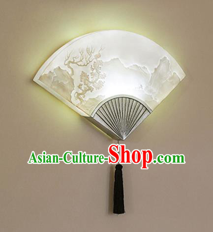 Chinese Traditional Palace Fan Wall Lamp Handmade Classical Lanterns Resin Lantern