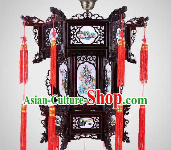 Chinese Handmade Hexagon Palace Lantern Traditional Hanging Lamp New Year Lantern Classical Eight Immortals Wood Lanterns