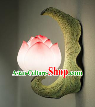 China Handmade Lotus Corridor Lamp Carving Stone Wall Lantern Traditional Home Decoration Light