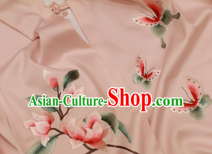 China Mother Cappa Pink Silk Scarf Traditional Embroidered Tippet Embroidery Magnolia Craft