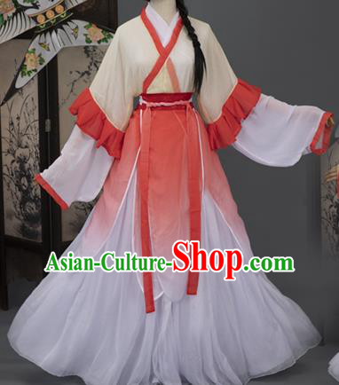 Chinese Jin Dynasty Young Lady Costumes Ancient Village Girl Hanfu Dress Apparels