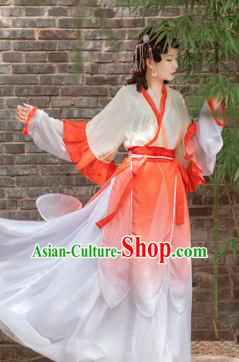 Chinese Jin Dynasty Young Lady Costumes Ancient Village Girl Hanfu Dress Apparels