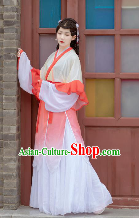 Chinese Jin Dynasty Young Lady Costumes Ancient Village Girl Hanfu Dress Apparels