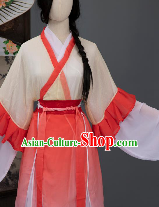 Chinese Jin Dynasty Young Lady Costumes Ancient Village Girl Hanfu Dress Apparels