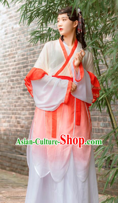 Chinese Jin Dynasty Young Lady Costumes Ancient Village Girl Hanfu Dress Apparels