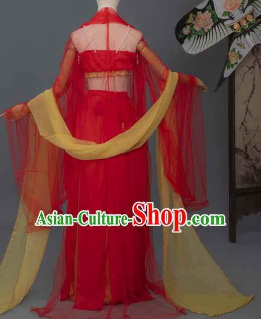 Chinese Tang Dynasty Court Dance Costumes Ancient Flying Fairy Red Hanfu Dress Apparels