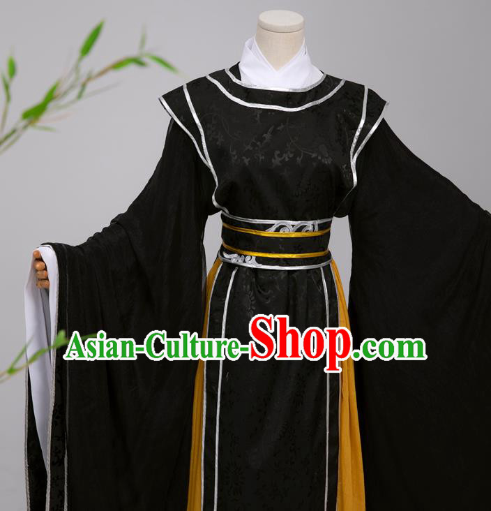 Chinese Ming Dynasty Scholar Black Costumes Ancient Cosplay Crown Prince Clothing