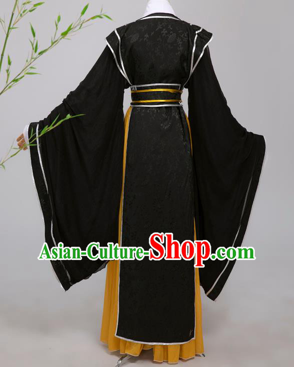 Chinese Ming Dynasty Scholar Black Costumes Ancient Cosplay Crown Prince Clothing