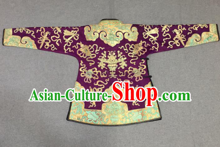 Chinese Court Embroidered Apparels Upper Outer Garment National Costume Tang Suit Purple Silk Jacket