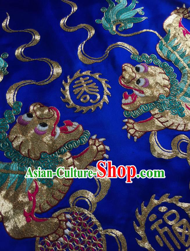 China Embroidered Kylin Royalblue Silk Qipao Dress Vest Cheongsam Women National Clothing
