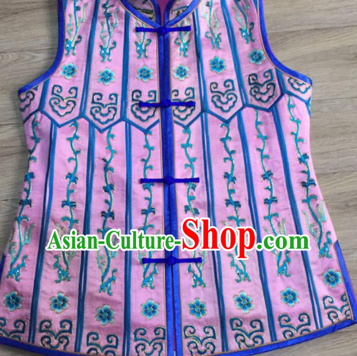 China Embroidered Flowers Pink Silk Vest National Clothing Women Cheongsam Waistcoat