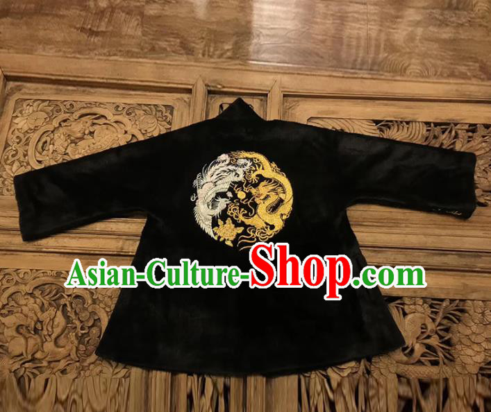 Chinese Winter Jacket Embroidered Tang Suit Outer Garment National Costume Apparels Black Coat