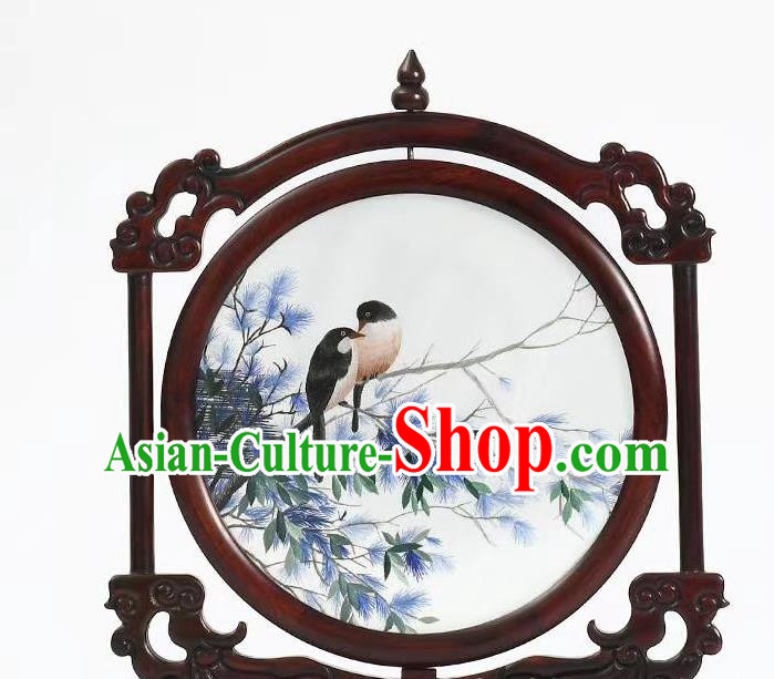 China Handmade Suzhou Embroidery Desk Screen Traditional Wood Carving Table Screen Embroidered Craft