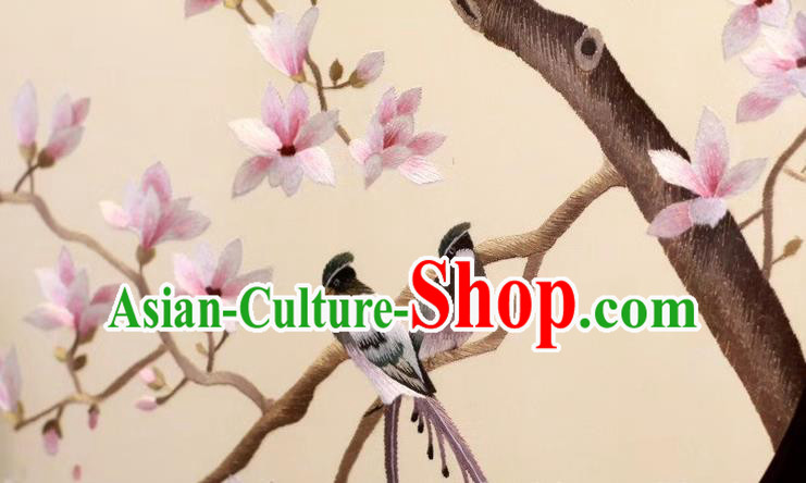China Embroidery Craft Handmade Table Ornament Suzhou Embroidered Mangnolia Rosewood Desk Screen