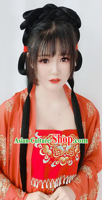 Chinese Ming Dynasty Court Woman Wigs Best Quality Wigs China Cosplay Wig Chignon Ancient Imperial Consort Wig Sheath