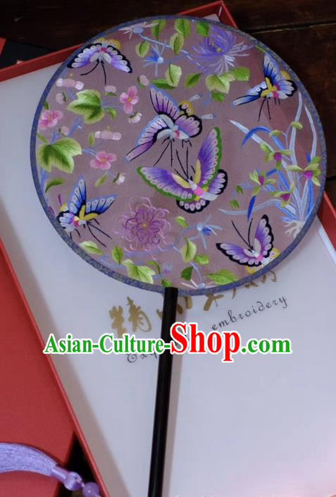 China Handmade Embroidery Butterfly Orchids Palace Fan Ancient Silk Fan Suzhou Double Side Fans Qing Dynasty Court Lady Fans