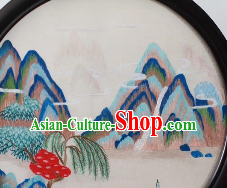 China Traditional Landscape Painting Desk Screen Embroidery Ornaments Craft Handmade Suzhou Embroidered Byobu Screen
