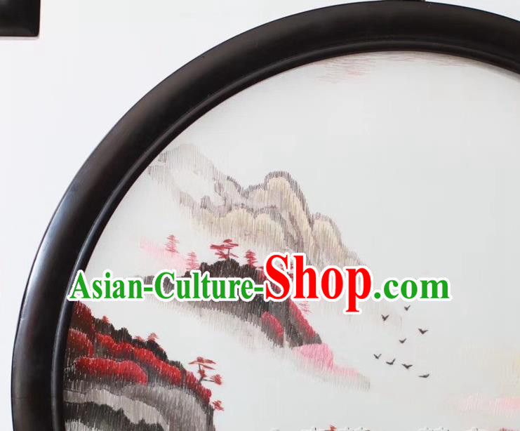 China Traditional Embroidery Ornaments Craft Handmade Suzhou Embroidered Byobu Screen Landscape Painting Desk Screen