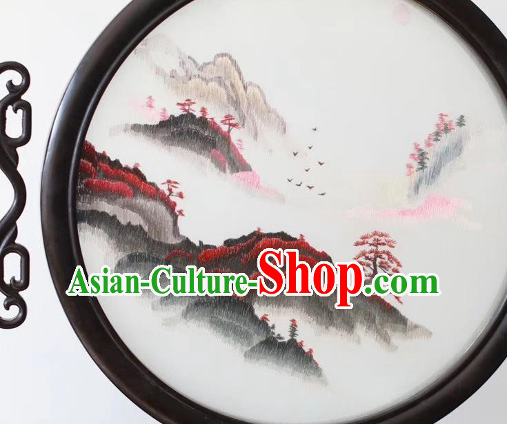 China Traditional Embroidery Ornaments Craft Handmade Suzhou Embroidered Byobu Screen Landscape Painting Desk Screen